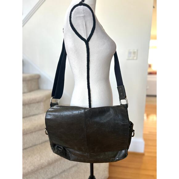 Fossil Deep Olive Green Leather Crossbody Messenger Bag - Picture 1 of 14